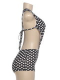 Polka Dot Sexy 2 Piece Set Women Side Split Sleeveless Bandage Bodysuit+Shorts Matching Hipster Party Clubwear Suits