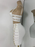 Women's Glitter Crop Top Short Skirt Bandage Sets Nightclub Performance Outfit Two Pieces Party Birthday Clothing