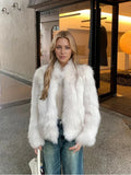 Winter Faux Fur Long Sleeves Short Coat Women Luxury Stand Collar Fluffy Furry Jacket Warm Elegant Lady Fashion Plush Coats 2026