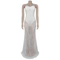 Women Spaghetti Straps Mermaid Evening Gown Wedding Guest Dress Sexy Sheer Padded Lace Backless Formal Party Maxi Dresses