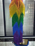 Rainbow Color Women Sexy Off the Shoulder Fringes Bodycon Long Gowns Dress Elegant Evening Party Celebrate Prom Outfit