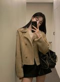 Retro Suede Coat Women's Hong Kong Style Double Breasted Suit Collar Winter New Arrival Chic Lightweight Luxury Coat