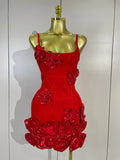 Luxury Party Prom Gown Birthday Wedding Guest Dresses Elegant Chic 3D Beaded Flower Spaghetti Strap Short Bodycon Bandage Dress