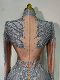 Women Long Sleeve Sexy Shinning Tassels Rhinestone Bodycon Bodysuit High Stretch Bar Dancer Nightclub Stage Wear Birthday Outfit