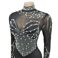 Women Long Sleeve Birthday Dresses Sexy Hot Diamond Process Pearl Beading Sexy See Through Dress Party Club Night Dress