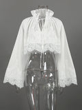Elegant Lace Women Shirts Stand Collar Long Sleeve Lace Up Minimalist Loose Shirt for Daily Casual Wear Fashion New