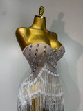 Women Sexy Strapless Rhinestone Tassels Maxi Long Dress Luxury Birthday Party Bar Nightclub Celebrity Stage Performance Outfit