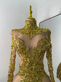 Sparkly Sequins  Gold Silver Mini Dress Women Sexy Split Nightclub Party Performance Dresses Birthday Celerbity Stage Outfit