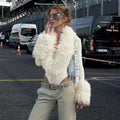 Women 2026 Fall Deep V Neck Furry Cuff Long Sleeve Short Jumpsuit Slim Fit Romper Shorts For Nightclub Date Evening Party Wear