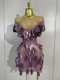 Women Birthday Evening Party Costume Luxury Sexy Mesh See Through Sparkly Diamonds Mini Dress Nightclub Stage Performance Outfit
