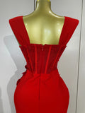 Women Red 3D Floral Beading Pearl Sexy Sleeveless Bodycon Long Bandage Dress Elegant Club Party Birthday Wedding Prom Wear