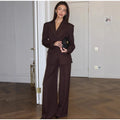Women Solid Lapel Neck Top Pant Suit Set Elegant Full Sleeve Single Breasted Slim Coat Leg Loose Pants Suit Lady New Chic Sets