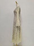 White Loose Spliced Lace Chic Dresses for Women O Neck Long Sleeve French Elegant Dress Female Summer Fashion Style Clothing
