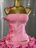 High Quality Women Sexy Halter Full Florals 2 Pieces Bodycon Bandage Set Birthday Party Photoshoot Celebrate Cocktail Outfit