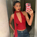Women's Sexy Tank Top Summer Sleeveless Bandage Hollow Hanging Neck Tops New V-Neck High Waist Party Club T-Shirt Tops