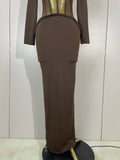 New Sexy Mesh See Through Brown Bodycon Long Sleeve Dress Women Celebrity Elegant Evening Party Luxury Birthday Fancy Club Gown