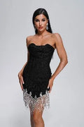 2 Color Super Flash Rhinestone Tassel Glam Tube Top Miniskirt Socialite Birthday Party Banquet Dress Performance Wear Cocktail