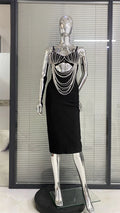 Gorgeous Pearl Glam Hollow Suspender Dress Elegant Temperament Bandage Evening Dress Performance Wear Cocktail Party Formal Gown