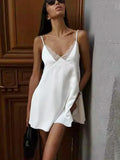Lace Deep V-neck Backless Sexy Slip Dress For Women Fashion Clubs Party Spaghetti Strap Dress Solid Color Female