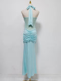 Sexy Sheer Mesh Fishtail Dress for Women Halter Sleeveless High Waist Patchwork Bandage Temperament Dresses Female