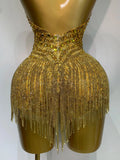 Women Sexy See Through Stretch Bodysuits Birthday Dancer Performance Wear Mesh Luxury Rhinestone Nightclub Hotwife Outfit