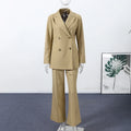 Elegant Blazer Jacket Pant Set Women Slim Fit Solid Lapel Double Breasted Coat Wide Leg Pant 2026 Spring Lady Commute Outfit New