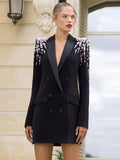 Black Slim Women Long Suit Blazer For Wedding Luxury Crystal Diamond Vestidos Formal Office Lady Custom Made Prom Party Gown