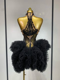 Luxury Women Sexy Sparkly Rhinestone Sleeveless Mesh See Through Bodycon Mini Birthday Dress Evening Party Performance Costume