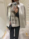 Women Solid Color Fringed Jacket 2-piece Set Chic Drawstring Pocket Zipper Coat Sleeveless Vest Sets Autumn Street Daily Wear