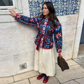 Floral Print Tie Waist Quilted Cotton Jacket  Stand Collar Loose Fit 2026 Spring Women Bohemian Vintage Daily Fashion Outerwear