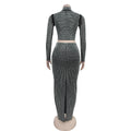 Luxury Sexy Sparkling Rhinestone Decor Top and High Waist Skinny Skirt 2pcs Set Birthday Evening Party Dress Skirt Suit