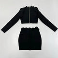Women Long Sleeve Diamond Flowers 2 Pieces Bodycon Mini Bandage Dress Celebrate Nightclub Party Outfit Vestido