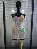 Women Sexy Strap Mesh See Through Shining Diamond Chain Bodycon Mini Dress Nightclub Party Celebrate Cocktail Wear