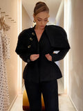 Black Luxurious Coat for Women V Neck Long Sleeve Patchwork Buttons Tunic Cape Style Short Jacket Female Autumn New