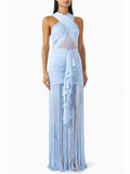Women's Sky Blue Rhythm Fringed Long Maxi Dress 2026 New Sleeveless Ruffle Tassels Night Out Dress Clubwear Outfits