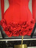 Black Red Color Women Long Sleeve Sexy O-Neck Bodycon Mini Bandage Dress Florals Celebrate Evening Party Nightclub Outfit