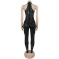 Shiny Luxury Diamonds Sleeveless Bodycon Long Jumpsuits Women Sheer Mesh Sexy Festival Party Evening Wedding Overalls