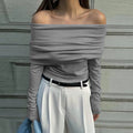 Solid Casual Pullover Sweaters For Women Slash Neck Long Sleeve Slimming Temperament Sweater Female Fashion Style