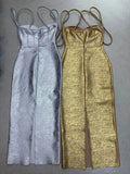 Women Sleeveless Bodycon Bandage Corset Long Dress Celebrity Elegant Gold Evening Party Luxury Birthday Dress Vestidos