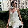 Sexy Lace Top Summer White See Through Lace Patchwork Hot Girl T-Shirt Elegant Luxury Party Look Streetwear Top Women