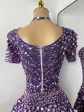 Sexy Women Short Sleeve Sparkly Sequins Stage Dress Luxury Evening Party Nightclub Performance Costume Stage Wear