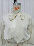 Elegant Chic Apricot Two Piece Set for Women Scarf Collar Puff Sleeve Blouse Midi Waist Flowy Skirt for Office Formal Events