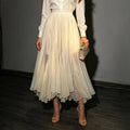 Solid Oversized Hemline Pleated Mesh Skirt Women High Waist Long Maxi Skirt Spring Summer Party Women'S Clothing