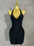 Neck-length V-neck Bandaged Halter Dress with A Fitted Bottom Hem  Sleeveless Form-fitting Cocktail Dress for Formal Parties