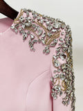 New Arrivals Fashion Luxury Diamond Slim Midi Dress Pink Women'S Long Sleeves Female Formal Dinner Gowns