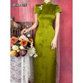 Olive Girl Green Flowing Sleeve Qipao for Ren Faire 2026 Garden Wedding Fairycore Photoshoot Everyday Wear S-XXL XS-3XL Plus Size Flowing Sleeve Romantic Garden Party Editorial Not Costume Qipao Cheongsam Chinese Dress Chinese Heritage Fashion Women