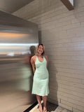 Women Mint Green Halter Bodycon Mini Dress Chic Sleeveless V Neck Backless Party Summer Beach Vacation Cocktail Evening Outfit