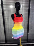 Rainbow Color Women Sexy Halter Backless Bodycon Mini Bandage Dress Nightclub Party Celebrate Fashion Birthday Clothing