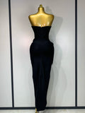 Newest Women Sexy Strapless Backless Red Flower Midi Bandage Dress Celebirty Elegant Evening Club Party Birthday Dresses