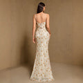 Women's V Neck Backless Lace Up Sequin Mermaid Formal Evening Dress Spaghetti Strap Bodycon Prom Party Cocktail Maxi Gown
